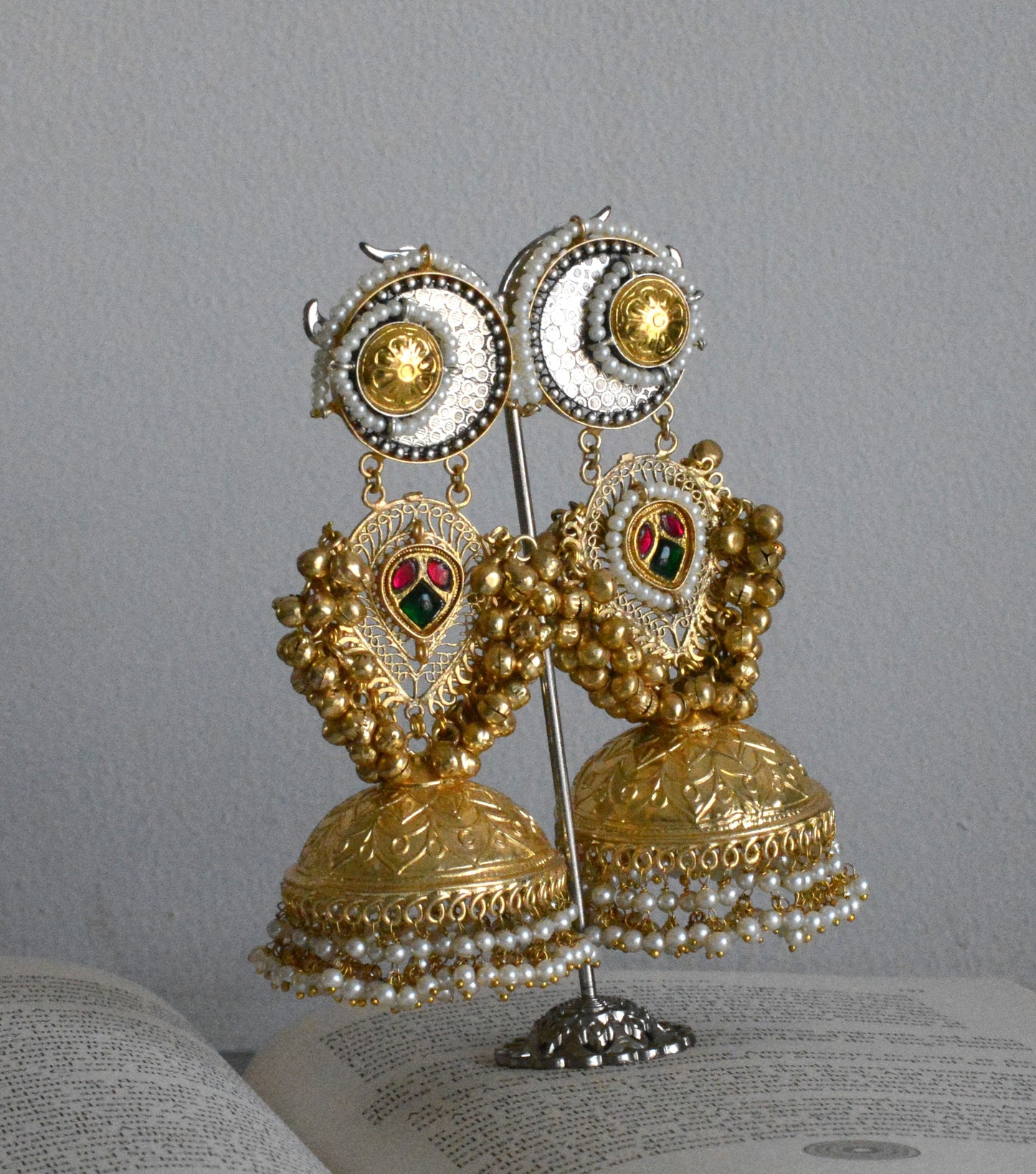 Designer Gold Finish Brass Kundan Slightly  Heavy and Long Earrings