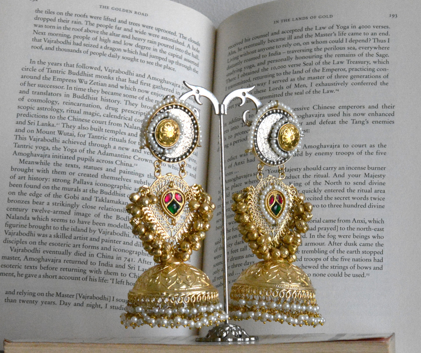 Designer Gold Finish Brass Kundan Slightly  Heavy and Long Earrings