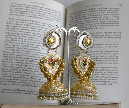 Designer Gold Finish Brass Kundan Slightly  Heavy and Long Earrings