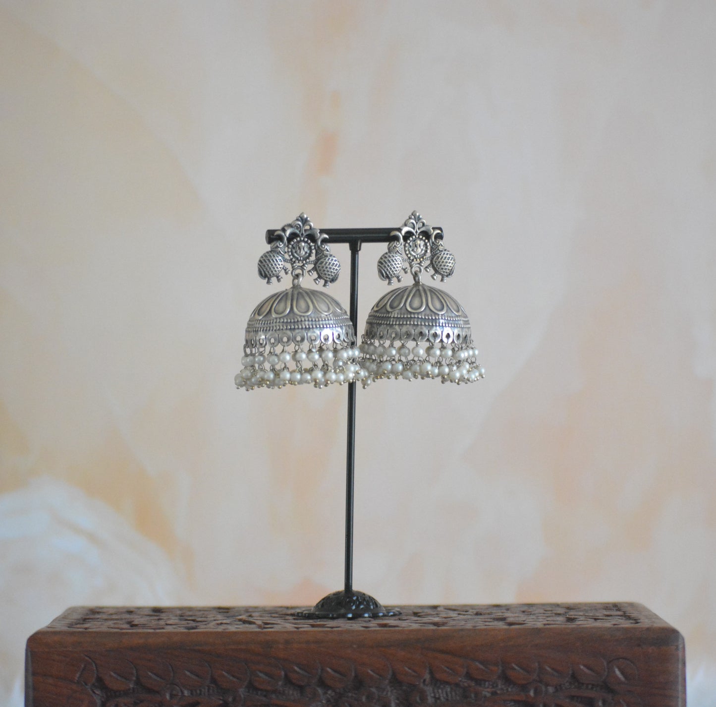 Haathi Brass stud Cute Pearl Jhumkis