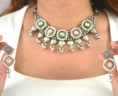 Soma Stone and Brass Designer Necklace Set with earrings