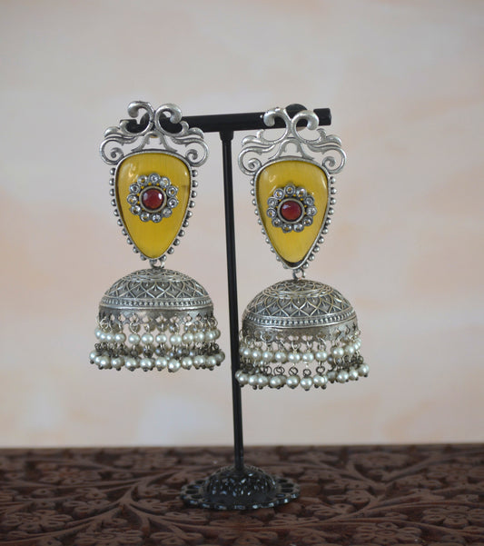 Mona Stone Brass Earrings