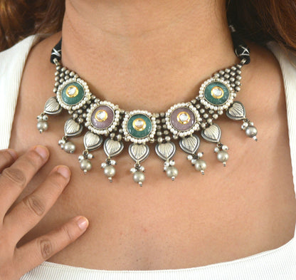 Soma Stone and Brass Designer Necklace Set with earrings