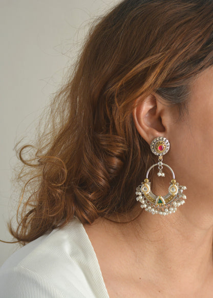 Pachi Kundan Chandbali Earrings