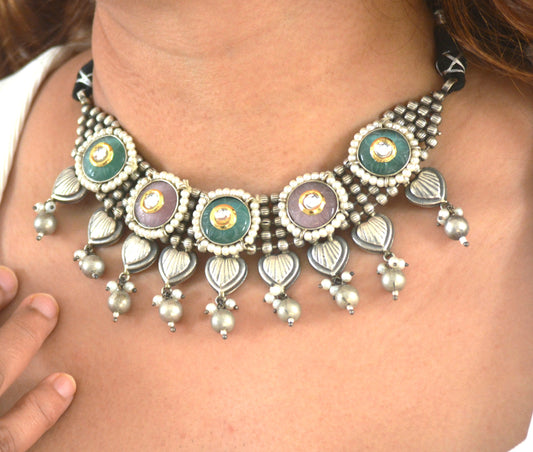 Soma Stone and Brass Designer Necklace Set with earrings