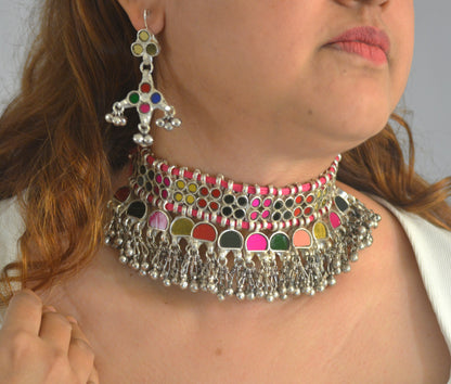 Simara Multicoloured Glass Necklace Set with Earrings