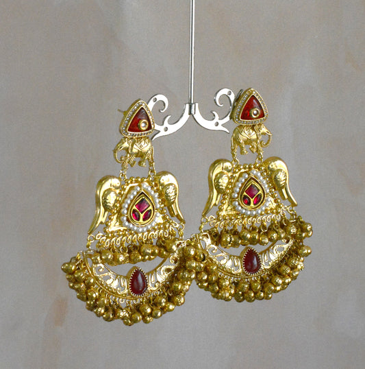 Gold finish Brass Designer Kundan Earrings