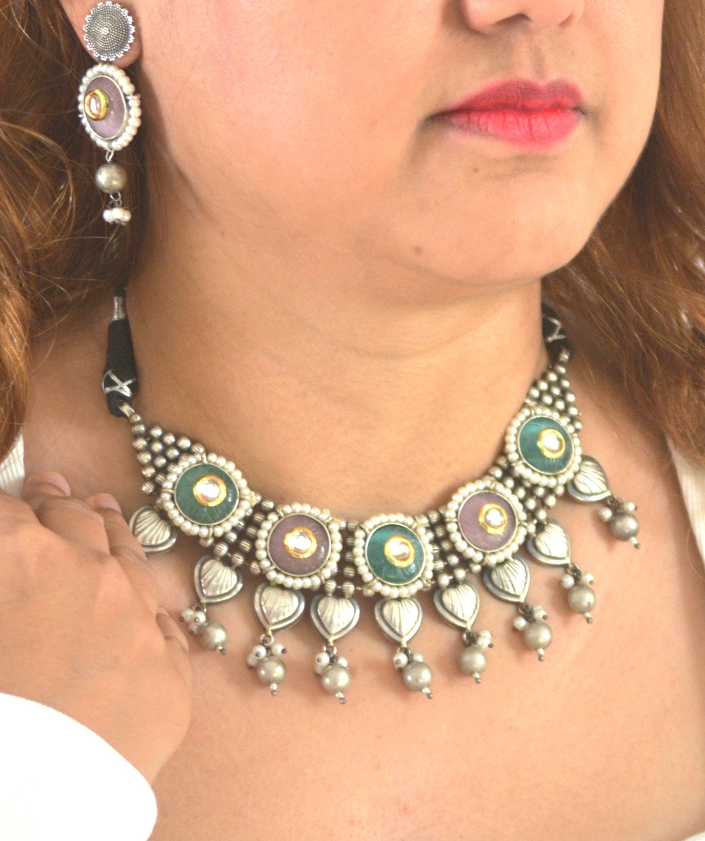 Soma Stone and Brass Designer Necklace Set with earrings
