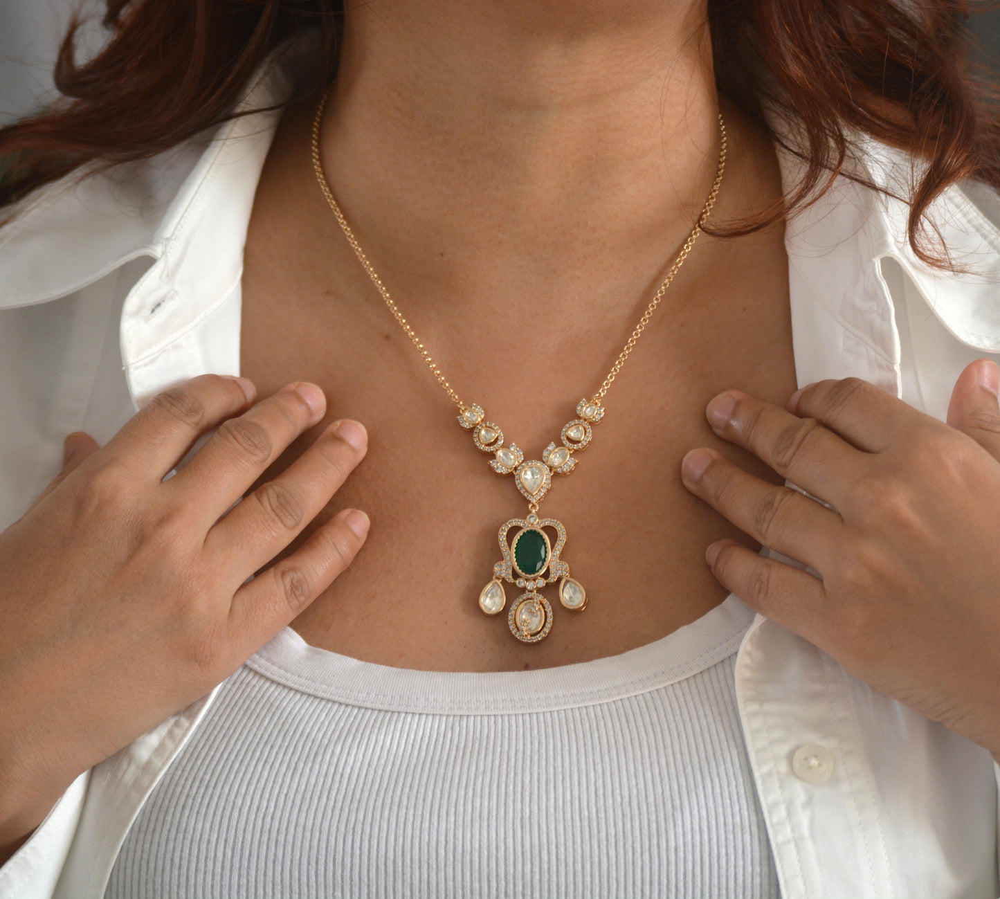 Jinal Moissanite Pendant Necklace Set with Earrings