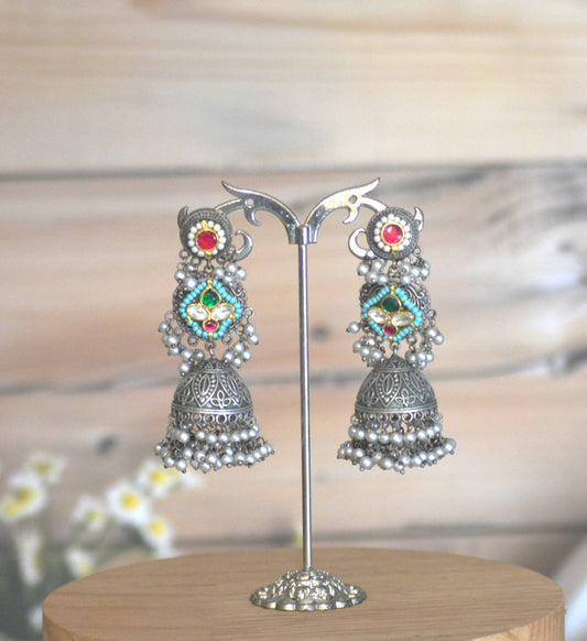 Mrinalini Pachi Kundan and Brass Jhumkas