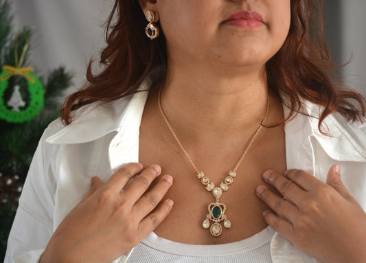 Jinal Moissanite Pendant Necklace Set with Earrings