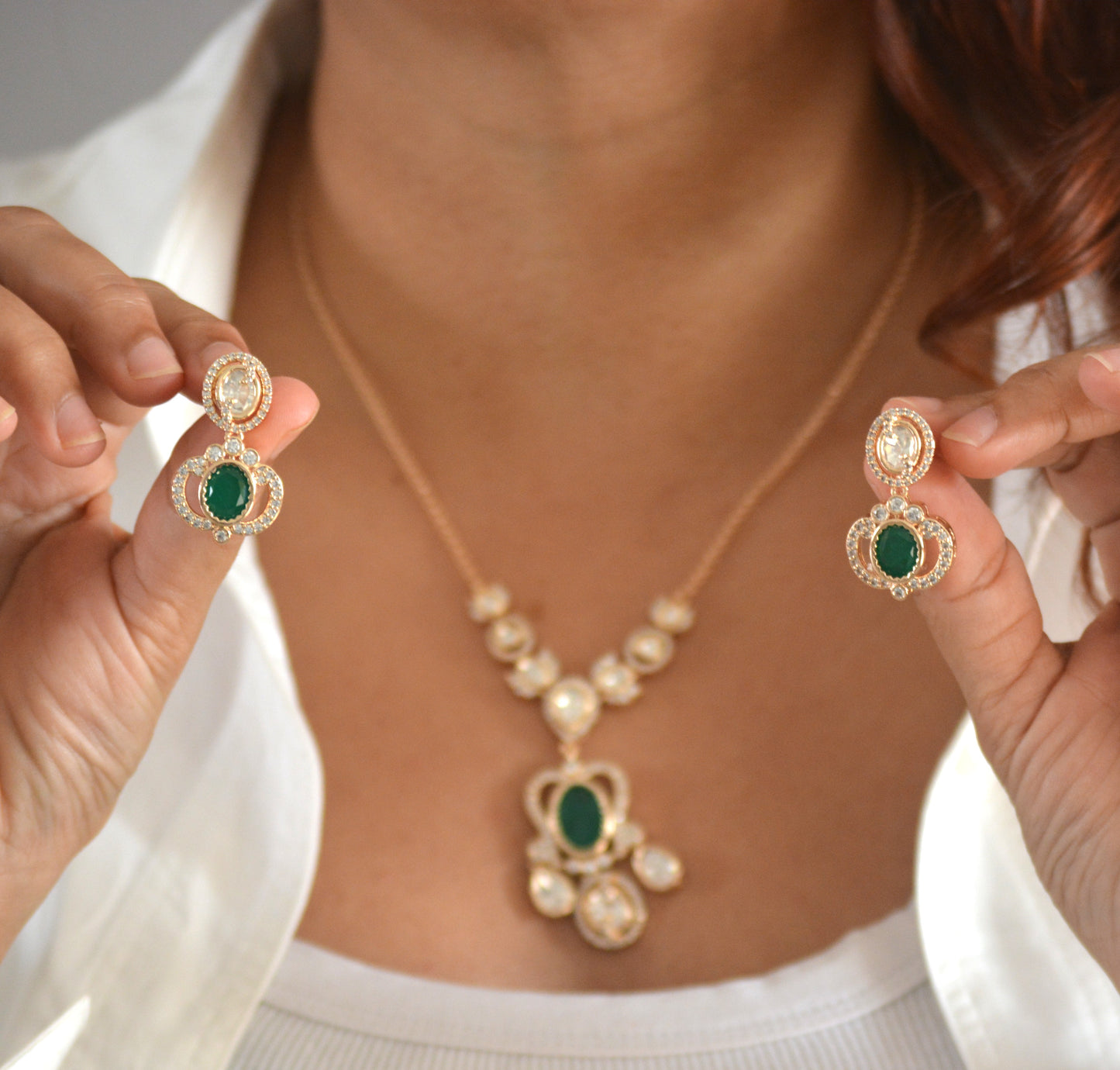 Jinal Moissanite Pendant Necklace Set with Earrings