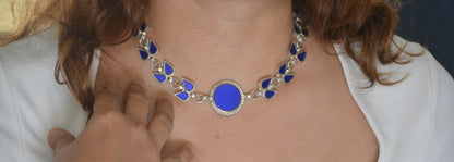 Avira Glass Choker Necklace Blue