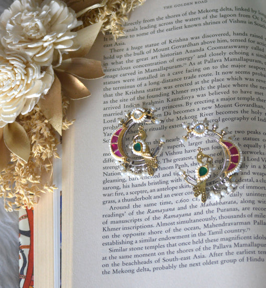 Pachi Kundan Stud Crescent Moon Style Earrings