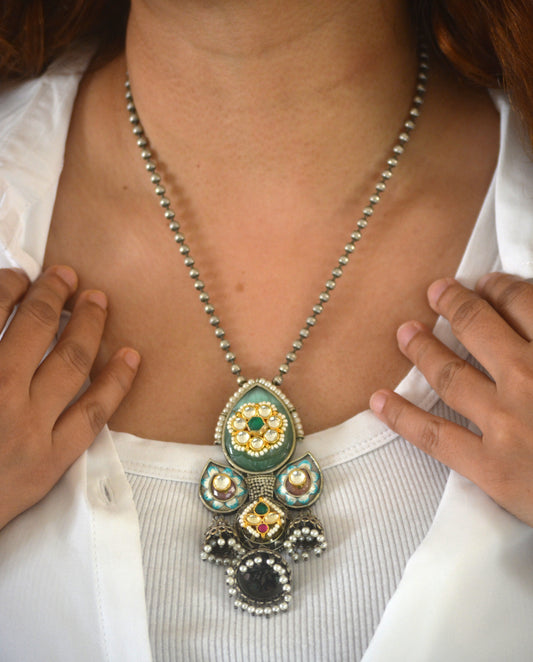 Meghduri Pachi Kundan Pendant Stone Pendant Set