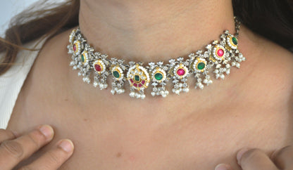 Raksha Pachi Kundan  Brass Choker Necklace Set