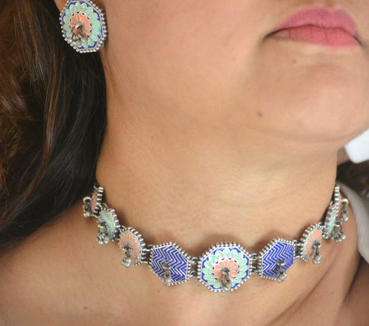 Sunisha handpainted choker set with earrings and ring
