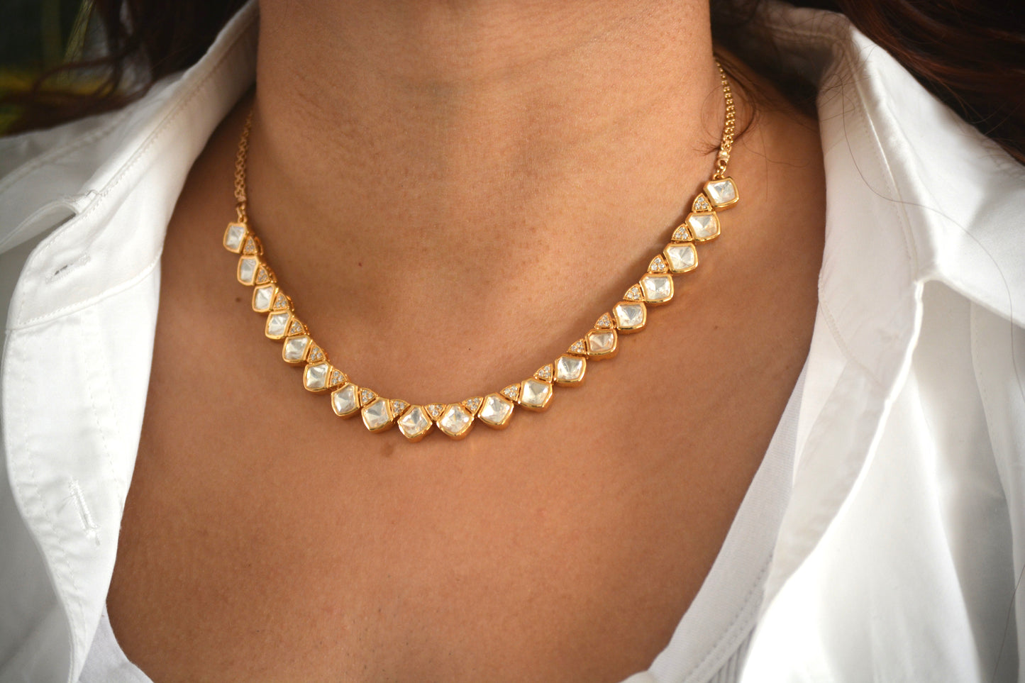 Sharanya Moissanite Kundan Sleek Necklace set