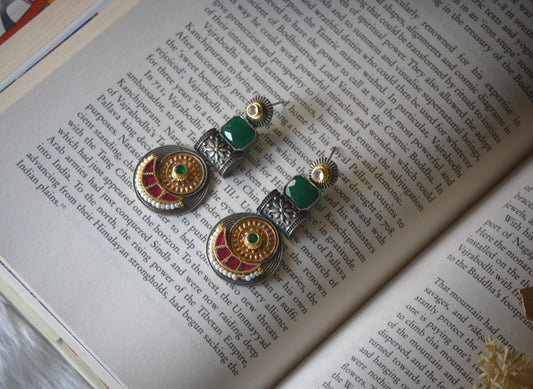 Dhanya Pachi Kundan Stone Earrings- Green