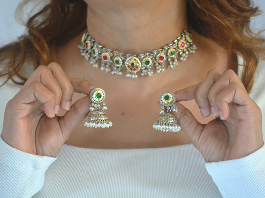 Raksha Pachi Kundan  Brass Choker Necklace Set
