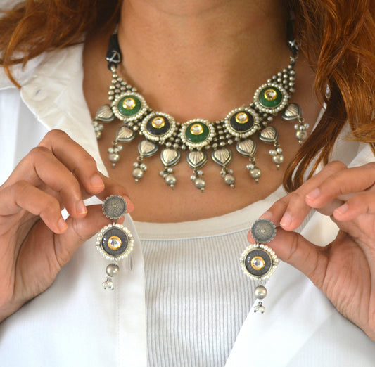 Soma Stone and Brass Designer Necklace Set with earrings