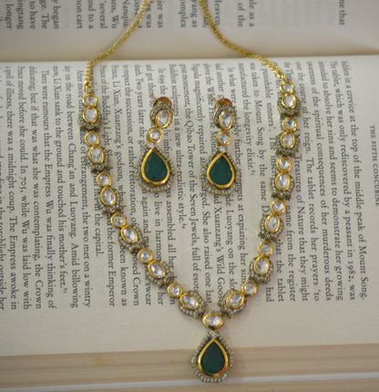 Shiraya Moissanite Sleek Necklace Set-Dark Green