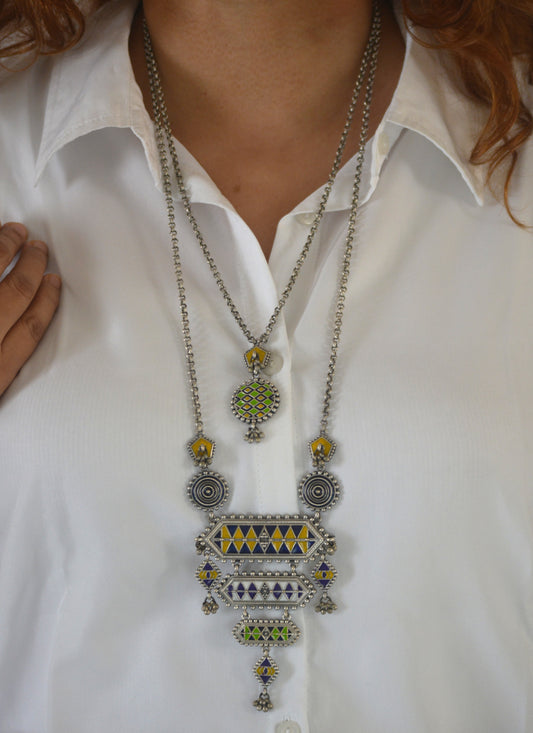 Garba Designer Pendant Set with Earrings and 2 Chains