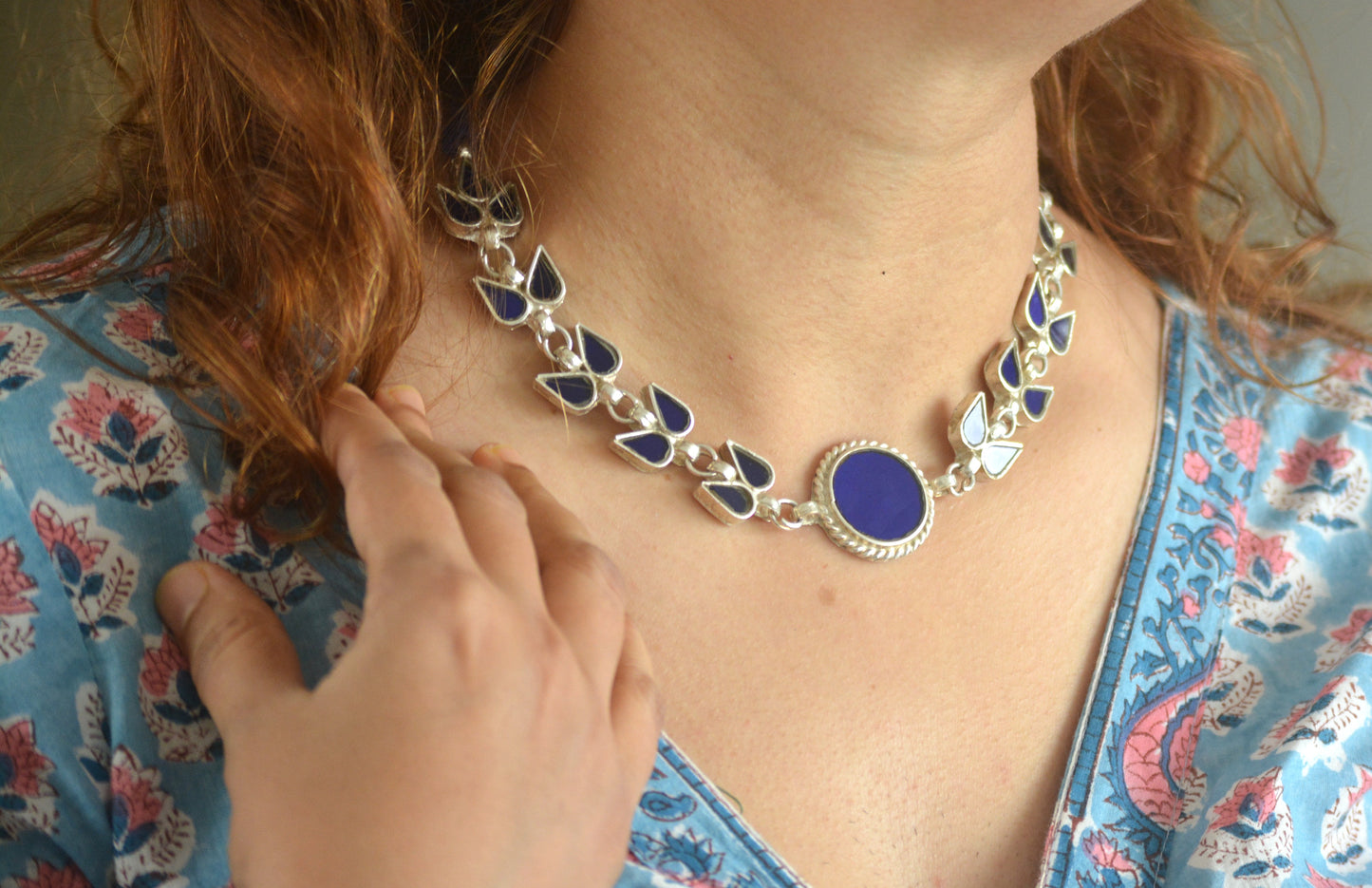 Medha blue glass choker