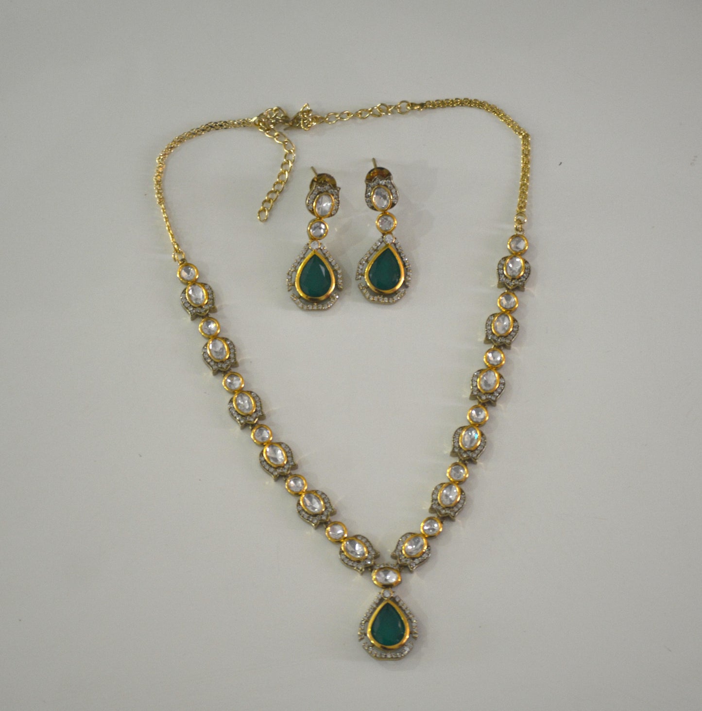 Shiraya Moissanite Sleek Necklace Set-Dark Green