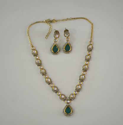 Shiraya Moissanite Sleek Necklace Set-Dark Green