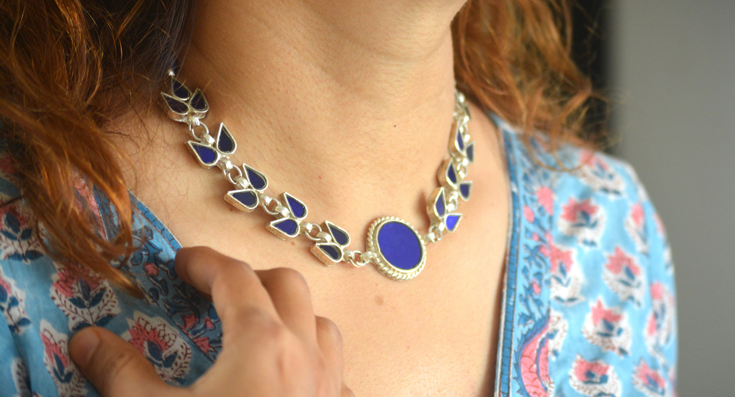 Medha blue glass choker