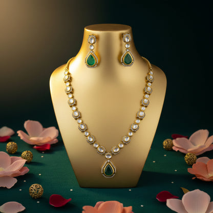 Shiraya Moissanite Sleek Necklace Set-Dark Green