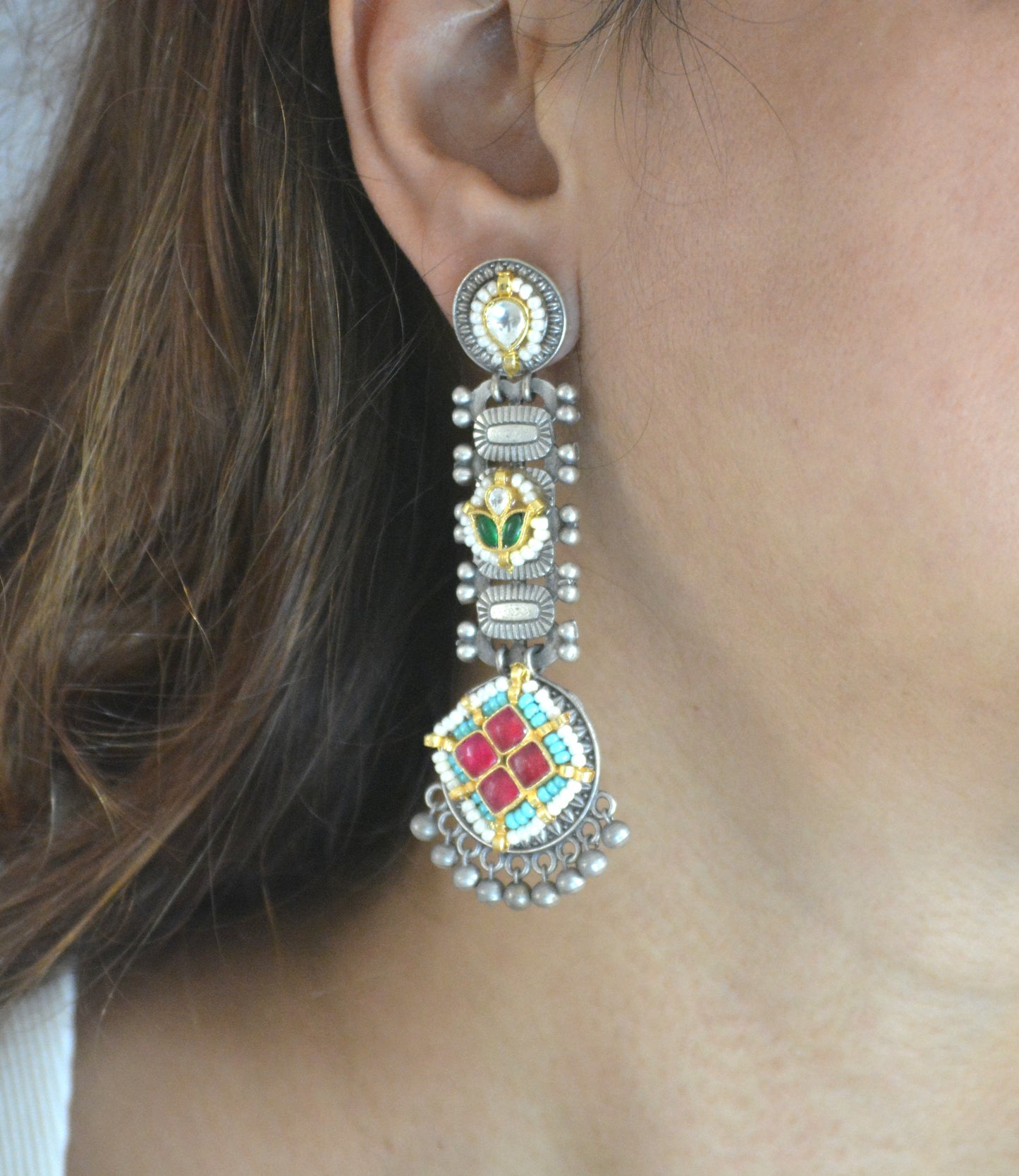 Monisha Pachi Kundan Brass Long Earrings