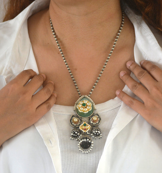 Meghduri Pachi Kundan Pendant Stone Pendant Set