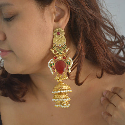 Sunita Kashmiri Long Kundan Heavy Earrings