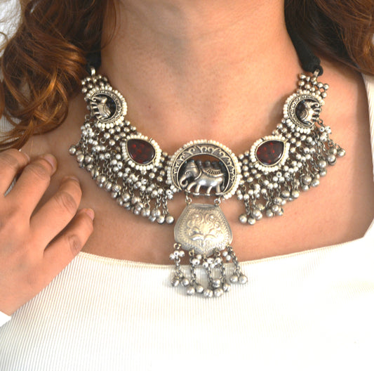 Nidha Gajraj Brass and Stone Designer festive necklace set
