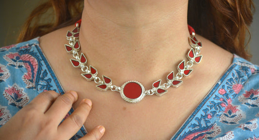 Medha Red Glass Choker Necklace