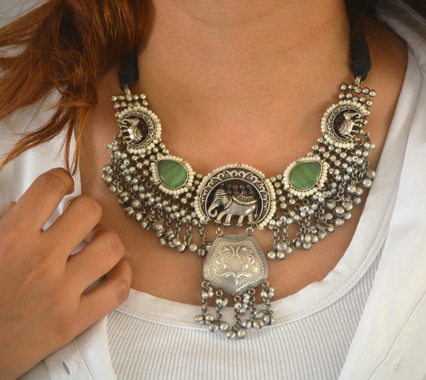 Nidha Gajraj Brass and Stone Designer festive necklace set