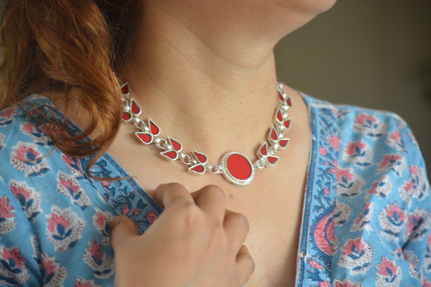 Medha Red Glass Choker Necklace
