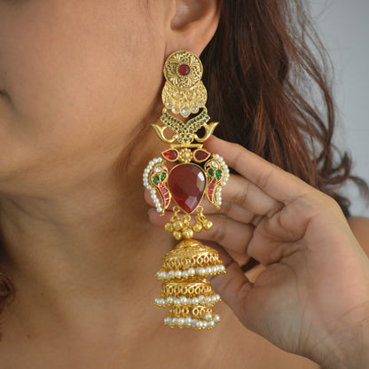 Sunita Kashmiri Long Kundan Heavy Earrings