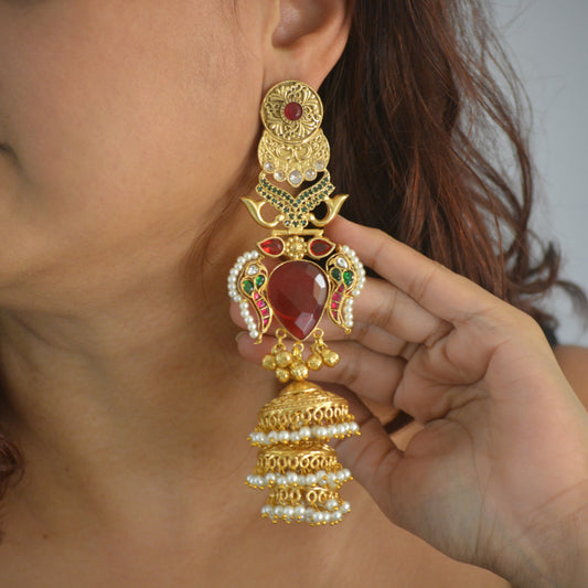 Sunita Kashmiri Long Kundan Heavy Earrings