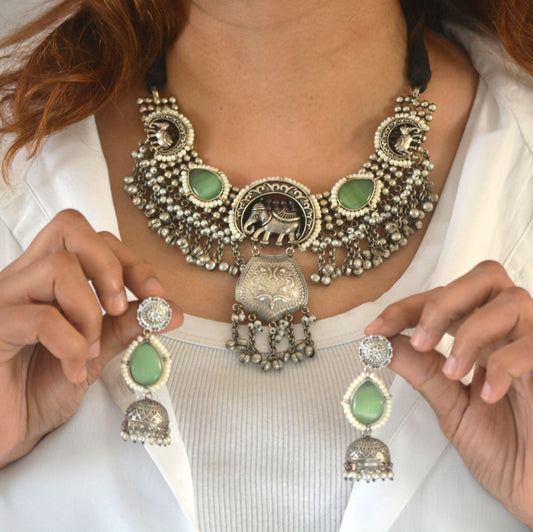 Nidha Gajraj Brass and Stone Designer festive necklace set