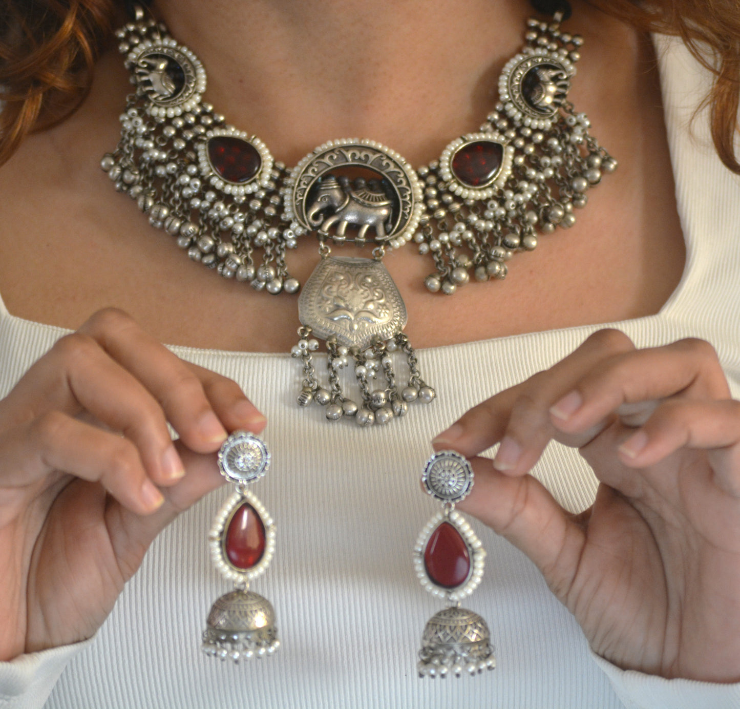 Nidha Gajraj Brass and Stone Designer festive necklace set