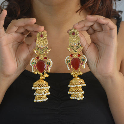 Sunita Kashmiri Long Kundan Heavy Earrings