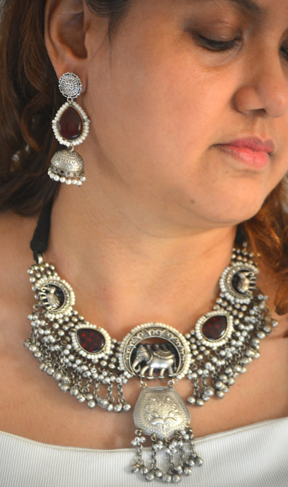 Nidha Gajraj Brass and Stone Designer festive necklace set