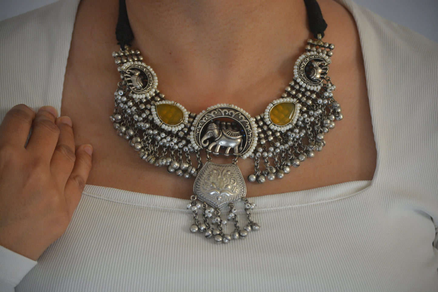 Nidha Gajraj Brass and Stone Designer festive necklace set