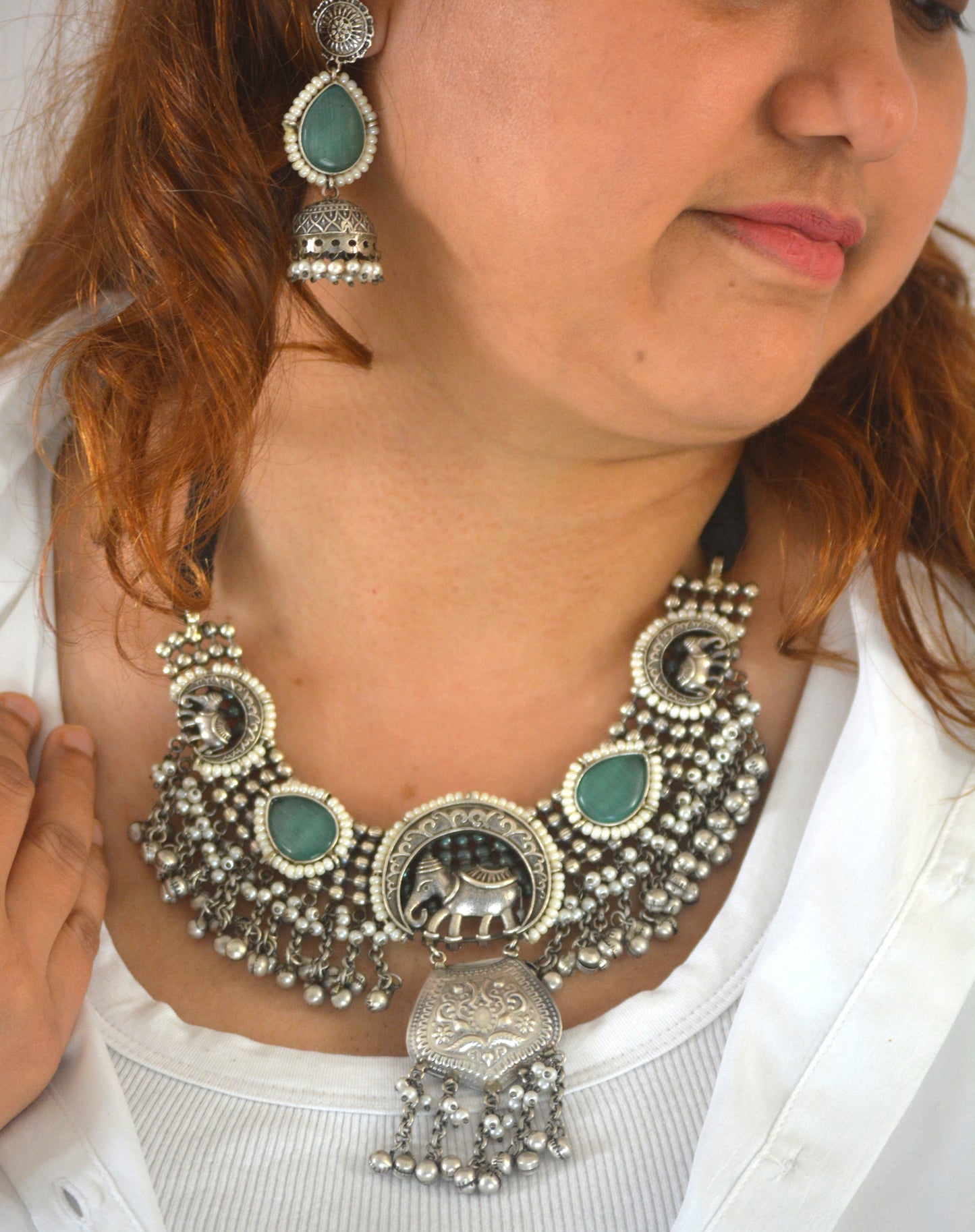 Nidha Gajraj Brass and Stone Designer festive necklace set