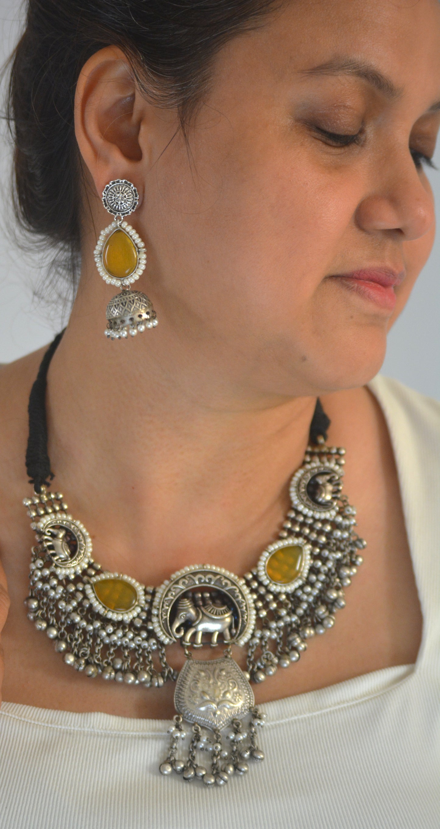 Nidha Gajraj Brass and Stone Designer festive necklace set