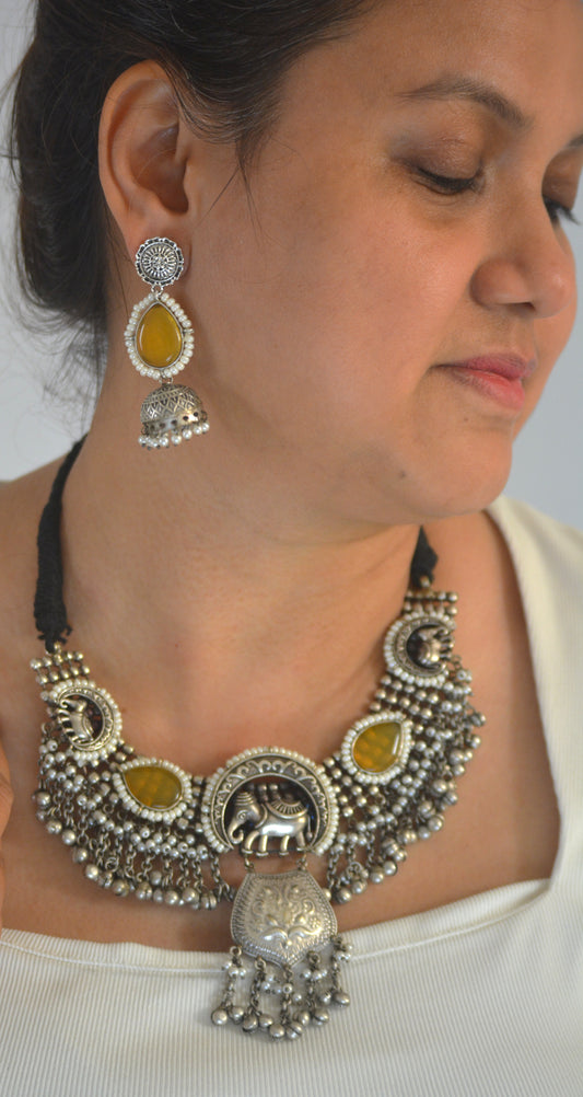 Nidha Gajraj Brass and Stone Designer festive necklace set