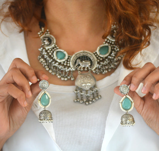 Nidha Gajraj Brass and Stone Designer festive necklace set
